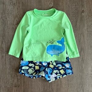 Carters Infant Boy Green Long Sleeve Rashguard Swim Shorts Set